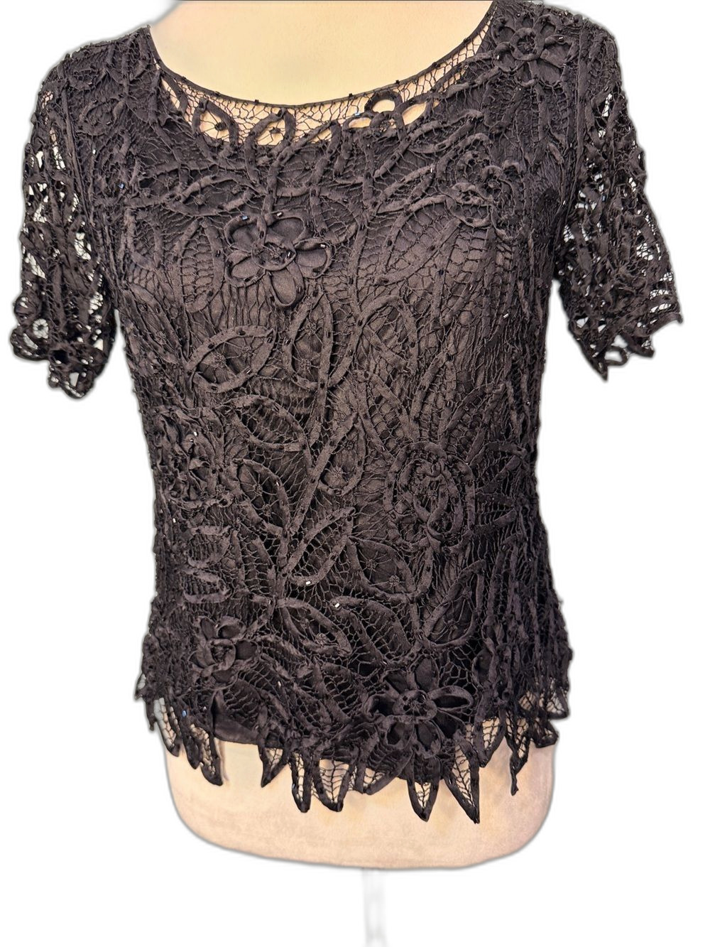 Silken Poetry Vintage silk ribbon embroidered sequin Short-Sleeve blouse